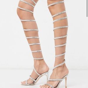 Rhinestone  thigh high heels